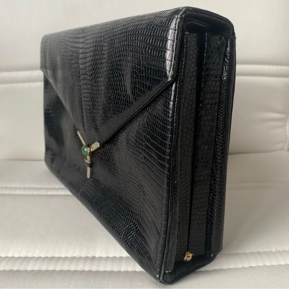 Vintage Judith Lieber Collection Piece Black Lizard Leather Purse Crossbody